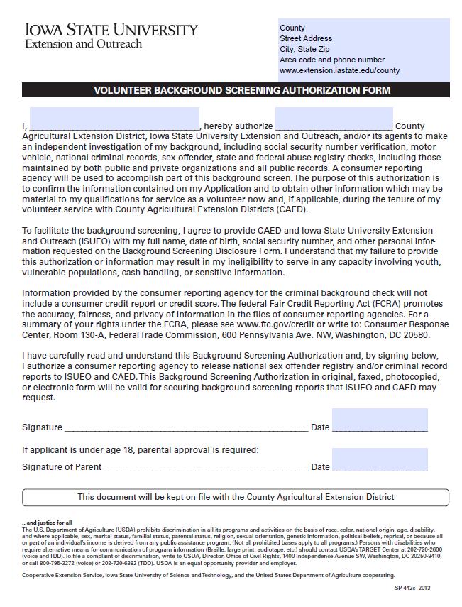 33 Appendix C: Volunteer Background Screening Authorization Form