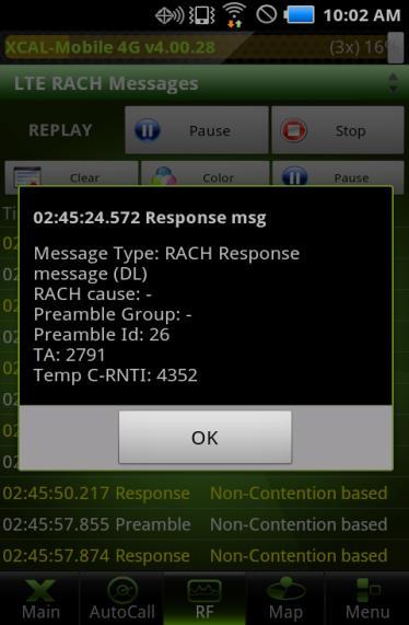 Chapter 5. RF Information of Samsung Chip 4G RACH 4G RACH screen shows RACH messages of corresponding technology.