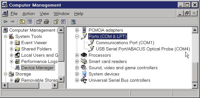 ION Setup device configuration guide E5600 Socket-Based Energy Meter Open your computer s Device Manager to see which serial port number is assigned to the optical probe: 1.