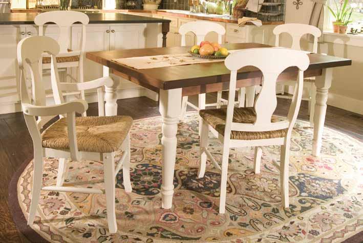 550W Table Top, 557W Heritage Legs, 464W2 Chateau Chair Frames, 417W2 Rush Seats 10 30-3/4" to create a beautiful dining