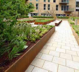 PODIUM LANDSCAPE At first floor level, over enclosed car parking, a communal courtyard garden serves residents.