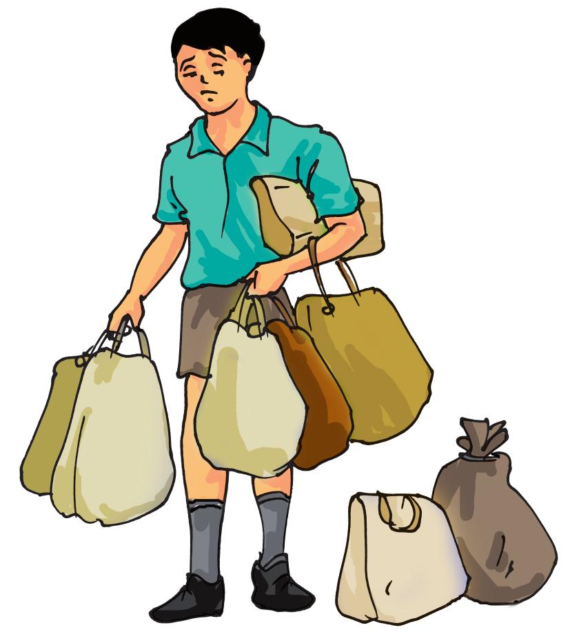Fig. 16.8 Nanu with bags full of purchases All his friends wore the shiny paper hats Nanu had bought! Shyam had made beautiful papiermâchè masks for Nanu s friends.