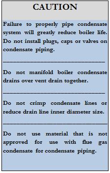27 Condensate Drain A condensate drain trap is shipped loose with the boiler. It is the installer s responsibility to examine all loosely shipped items upon receiving them, for damage. 1.