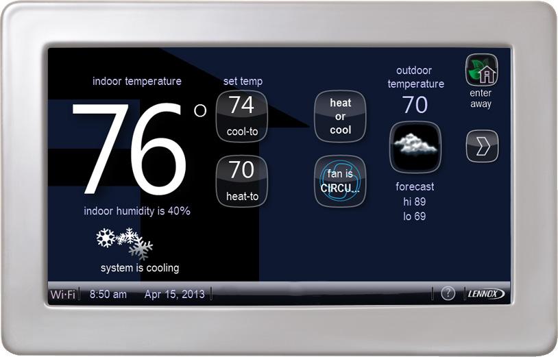 FEATURES CONTROLS (continued) Optional Accessories icomfort Wi-Fi Thermostat (part of the icomfort Residential Communicating Control System) The icomfort Wi-Fi Thermostat recognizes and connects to