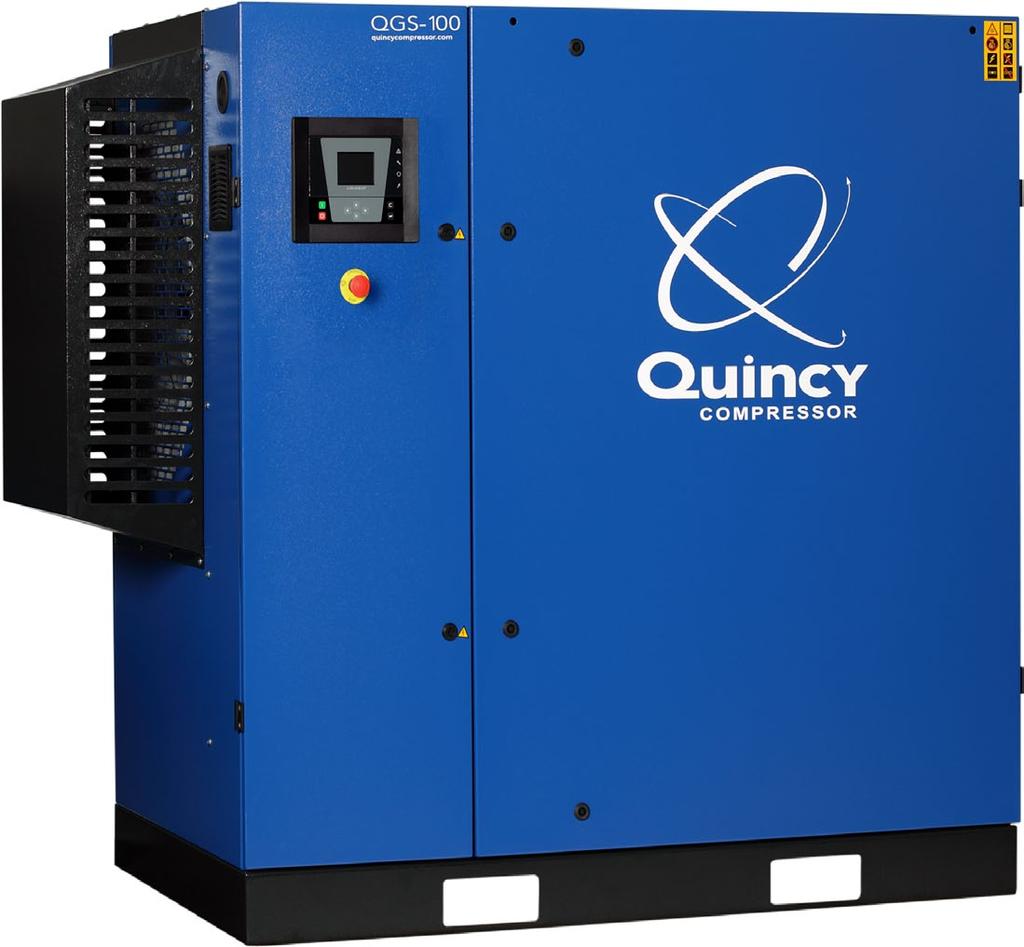 The Quincy QGS The Quincy QGS rotary screw air compressor provides compressed air for a wide range of industrial applications.