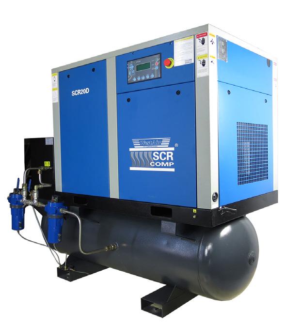 Westair offer two different sized Tank Mount Direct Drive units; SCR10D-8-T complete with 180L air tank SCR20D-8-T complete with 300L air tank TECHNICAL SPECIFICATIONS MODEL KW HP M3/MIN CFM BAR AIR