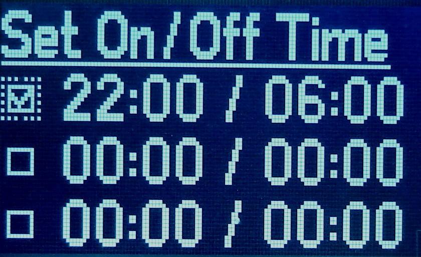 While working in this mode, on the upper left side of the screen appears the time of the next operation which would be turning on (On) or turning off (Off) the burner: Programme mode At 22:h the