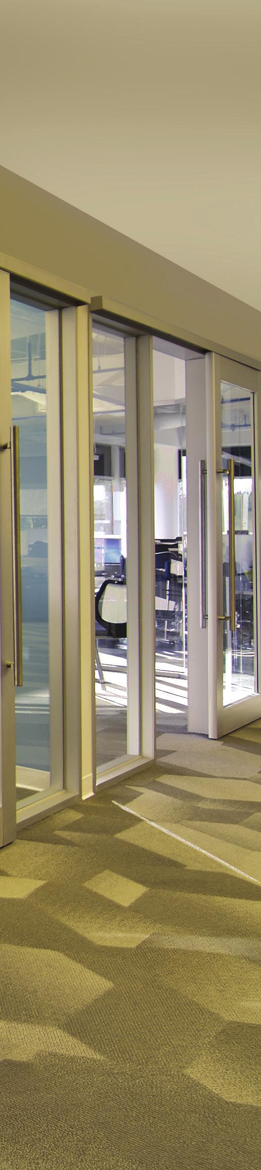 The DOOR Aluminum stile and rail - Sleek design matches the frame finish - Various stile and rail sizes available - Full glass cutout provides daylighting and creates an open environment with privacy
