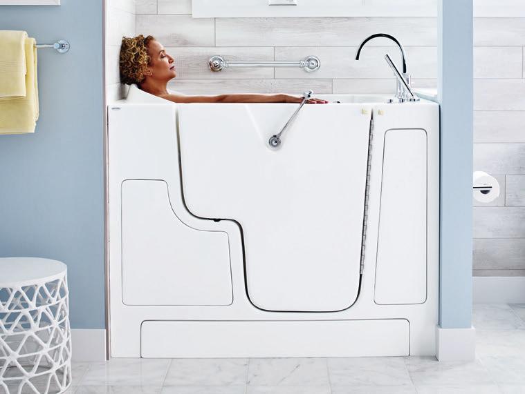 Deep soaking dimensions, built-in Right Height seat, textured floor and watertight door system create a relaxing bathing experience.
