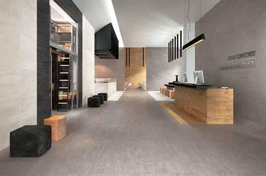 The matt finish with a post-industrial contemporary charm reproduces, with a pleasant random effect, the cement streaks that reveal all