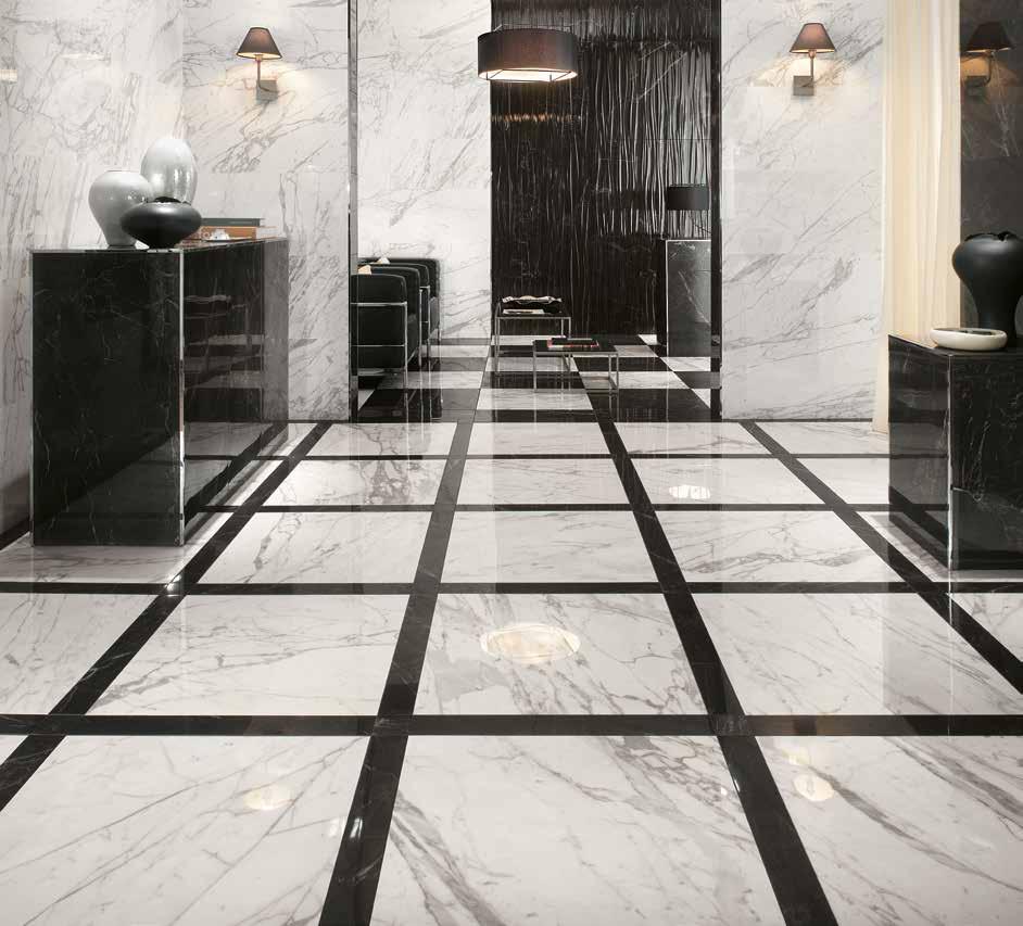faithfully reproduce natural marble and offer a broad range of graphics, sizes and surface finishes.