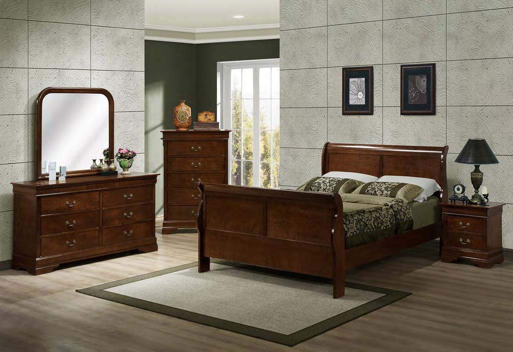 329 Renaissance Sleigh Brown Cherry The 329 Renaissance Brown-Cherry Sleigh Bedroom Collection brings the classic beauty of a Classic Sleigh in a rich Brown-Cherry finish, burnished brass hardware,