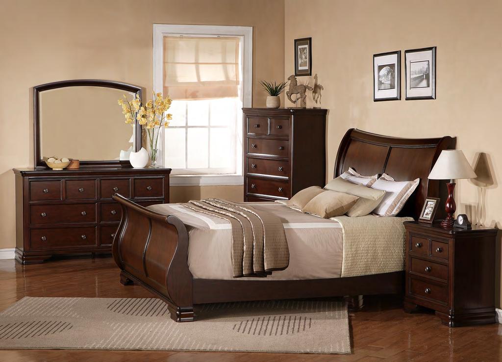 480 Burberry Collection Cappuccino Cherry Majestic movements, graceful curves, and simple elegance define the 480 Burberry Sleigh Bedroom Collection with the stately Sleigh Bed, this collection