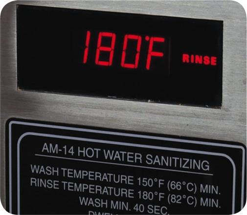 Machine Sanitizing High-temperature machines: Final sanitizing rinse must be at least 180 F (82 C) 165 F (74 C) for stationary rack, single-temperature
