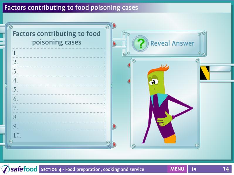 screen 14 Factors contributing to food poisoning This is an interactive screen that allows the teacher to post up suggestions before the answers are revealed.