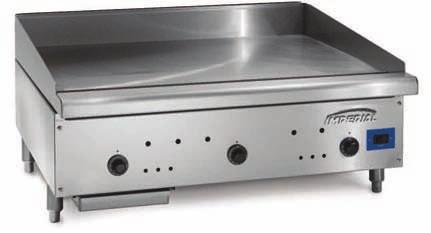 GAS GRIDDLES SNAP ACTION GRIDDLE FEATURES Full 24" (610) depth plate for more cooking surface Full width rear flue aids uniform heat distribution across griddle surface 4" (102) tapered stainless