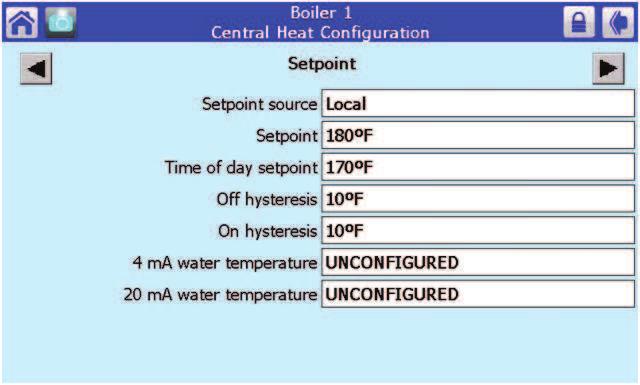 SECTION 3 RLN-IOM-2012-1205 OPERATION Central Heat Configuration (Setpoint) (See Figure 20) The highest water temperature the boiler will try to maintain in relation to the to the Minimum Outdoor