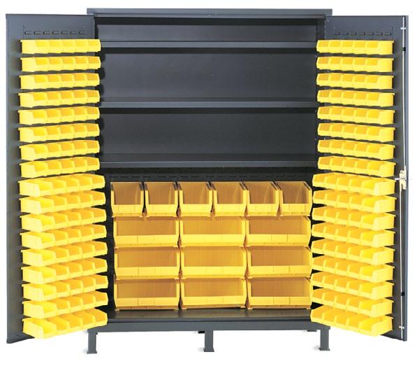 High Capacity Cabinets High capacity cabinets are available in a variety of sizes and multiple bin and shelving options to customize our cabinets to meet your storage needs.