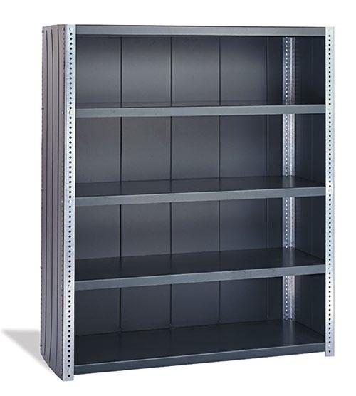 of capacity per shelf Finished in light gray enamel Panel Pak includes 20-ga. steel sides and back panel Shelf Pak consists of 5 shelves 10-ga.