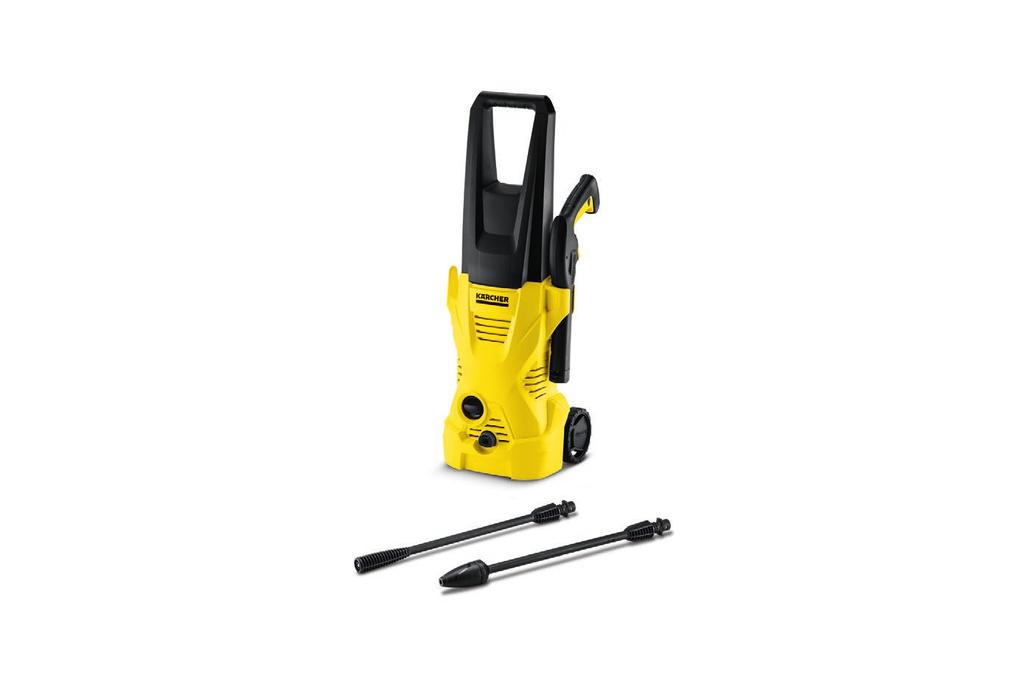 K 2 The "K2" features two smooth-running wheels, trigger gun, 4 m high-pressure hose, spray lance, dirt blaster with rotating pencil jet for removing stubborn dirt and a water filter which protects