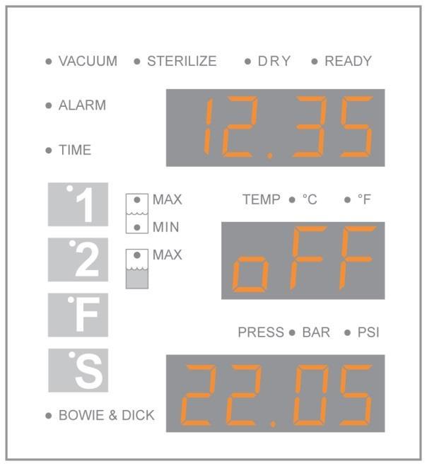 Depends on parameters set DentalX 4.2 RUNNING A STERILIZAZION CYCLE 1. Turn on the equipment by means of the rear switch. Display TIME is showing the current time Display TEMP.