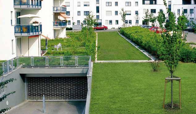 System Build-up Underground Garage Intensive Green Roof with a highly resilient and driveable drainage layer Due to the accessibility of underground car park decks and their normally generous