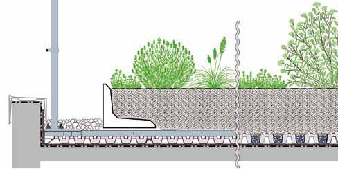 Intensive Greening on Roofs with Low Edging Even with low perimeter upstands, intensive green roofs with higher build-ups can be installed.