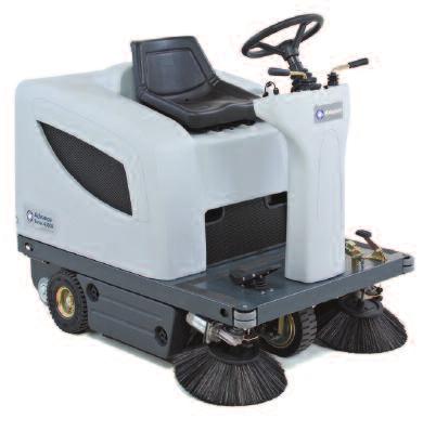 4 cubic foot hopper Advance Terra 128B/132B Walk-Behind Sweeper Available in 28 or 32 inch sweep paths, battery operated Standard onboard battery charger Tools-free removable