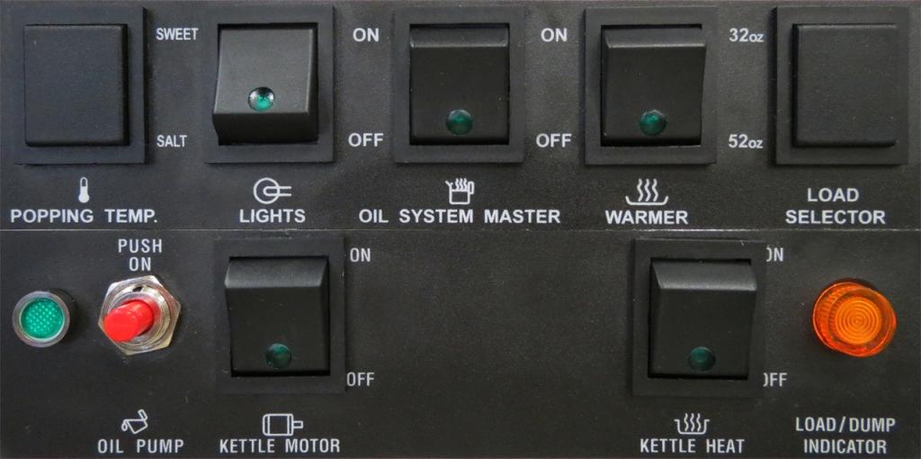 Controls and their Functions (Continued) Salt/Sweet Switch (If Supplied) Light Switch Oil System Master Switch (If Supplied) Warmer Switch Pilot Light