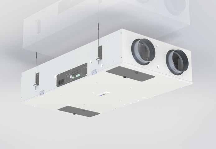 Its very low thickness (26 cm) and its reduced width (65 cm) allow easy installation in ceiling spaces (for example in a corridor false ceiling).