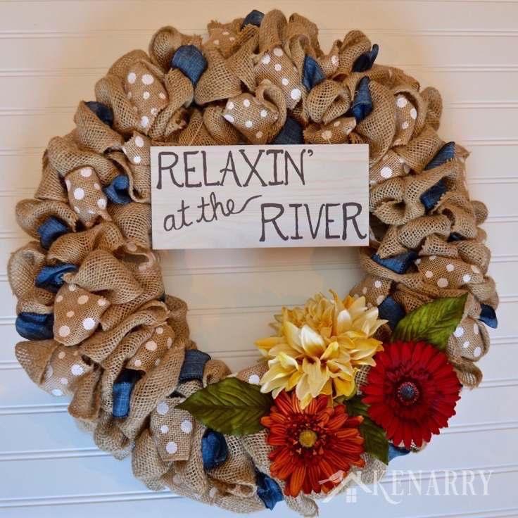 2. Cottage Wreath With Denim and Dots With two accent ribbons, this denim and dots wreath looks great in a home or cottage.
