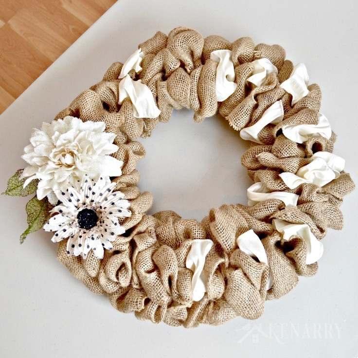 9. Nice and Neutral Burlap Wreath This natural and cream colored burlap wreath is super trendy right now with it's neutral colors.
