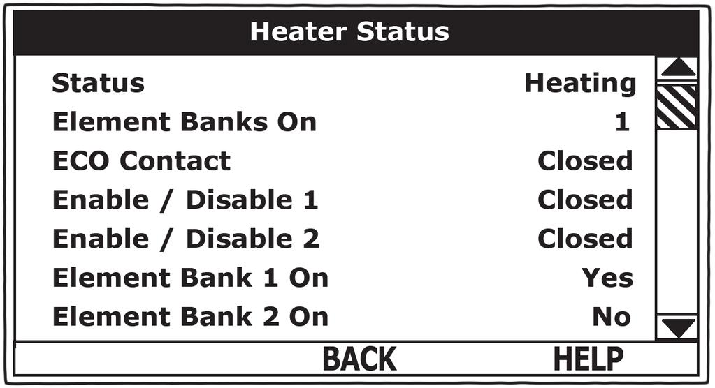 HEATER STATUS MENU This menu displays non adjustable operational information. This menu contains more information that can be displayed on one screen of the LCD display.