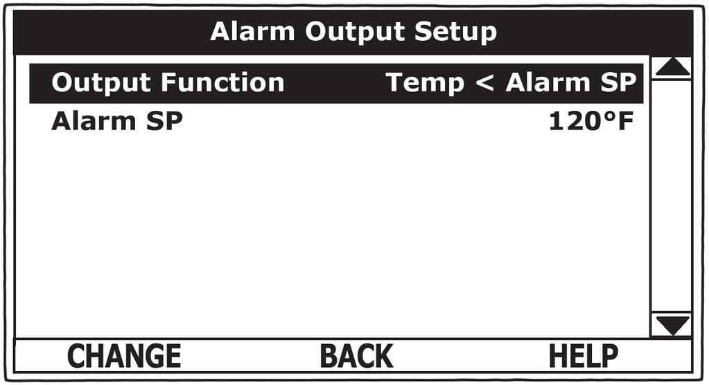 ALARM OUTPUT SETUP MENU Permits user to set the condition (from a list of options) for when the CCB s integral alarm output relay will be energized.