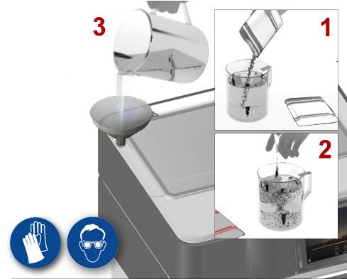 This serves to clean the descale tube inside the machine. Place the included container on the cup tray under the drink outlet. Press [continue] in the touch screen to proceed.