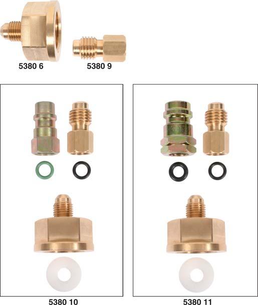 Adapters for AC System Art. No. 5380 6: Adapter /2 PT (for direct connection to cooling agent bottle) by /4 SAE AG (external thread) Art. No. 5380 9: Adapter /4 SAE IG (internal thread) by /2 ACME AG (external thread) Art.
