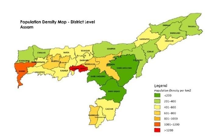 128 DISASTER RESILIENT HOUSING OF ASSAM: A CASE STUDY Figure 2 Map Showing Population Density of the 27 districts of Assam (Source: Assam State Disaster Management Authority) 5.