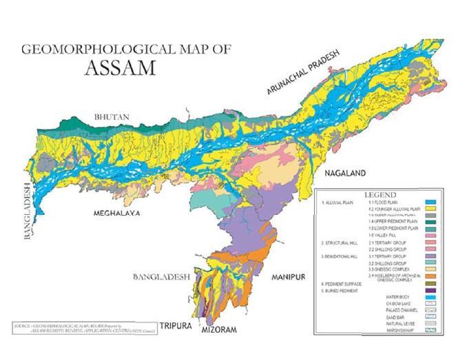 130 DISASTER RESILIENT HOUSING OF ASSAM: A CASE STUDY Figure 4 Map of Assam showing Geomorphological condition (Source: Assam State Disaster Management Authority) 8.
