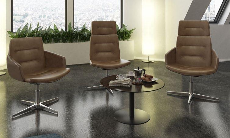 Upholstered in leather or fabric to your selection on a chrome swivel base with optional head rest and arms, Spin will add a touch of sleek, modern style to