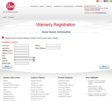 select: Standard Install Date is captured but not used to change the warranty periods. Registration uses manufacturing date.