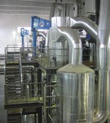 The entire heat required to evaporate the water is fed to the dryer via heat exchangers, i.e. without any direct contact between the heat transfer medium and the product.