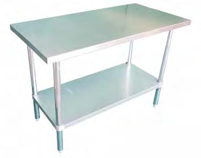 Tables All Stainless Steel Worktables ALL STAINLESS STEEL WORKTABLES FEATURES Heavy duty, 18 gauge, Type 304 Stainless Steel top for easy cleaning and stain resistance Top is TIG welded Entire top