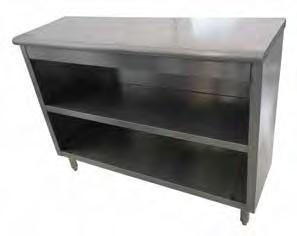 Tables Dish Cabinets STAINLESS STEEL DISH CABINETS FEATURES Heavy duty, 18 gauge, Type 430 Stainless Steel provides long life Reinforced to exceed industry standards Hemmed edges provide strength and