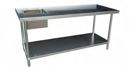 Tables Worktables with Sink (with or without Backsplash) 24 Depth STAINLESS STEEL WORKTABLES WITH SINKS FEATURES Available with or without 4 backsplash Sinks come with 1 7/8 center drain hole and