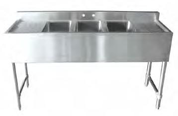 Clean Up Bar Sinks STANDARD BAR SINK FEATURES 18 gauge, Type 304 Stainless Steel construction for lasting durability Coved corners for safety and easy cleaning Die-stamped drain boards and sink