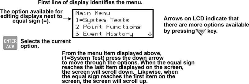 IntelliKnight 5808 Installation Manual 151274-L8 6.4.2 Moving through the Menus Figure 6-8 shows how to move through Program Menu screens, using the System Options screen as an example.