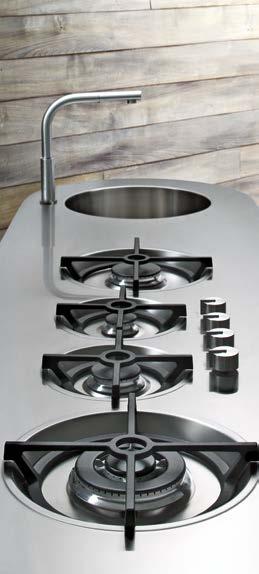 Tao single bowl sink with Tao mixer tap. Tao 02 Selection Satin stainless steel island.