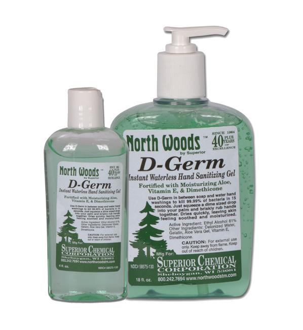 HAND CARE PRODUCTS HAND SANITIZERS D-GERM HAND SANITIZER Instant waterless hand sanitizing gel fortified with moisturizing Aloe, Vitamin E, and dimethicone to soften skin while killing 99.