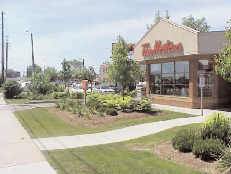 When designing landscapes for sites with drivethrough facilities: provide well designed, high quality landscaping, maximizing soft landscaping which is attractive, functional and fits well with its