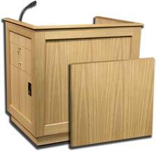 Lectern Single slope charcoal matrix work surface Recessed panel construction Detail molding Side pull out